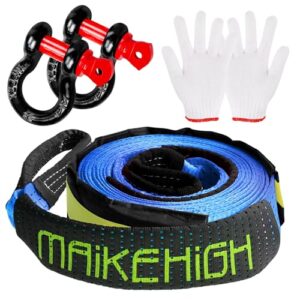 MAIKEHIGH Tow Rope 10 Ton (22,000 Lbs), 5M x 5cm Off-Road Recovery Tow Strap with 2 Anti-Proof Gloves, 2 Reinforced Shackles (Blue) Blue (10T with Sha