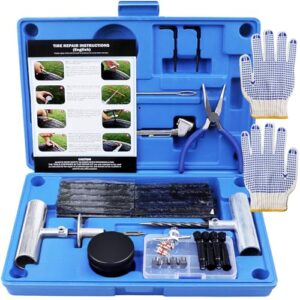 MAIKEHIGH Tyre Repair Kit, Tubeless Car Puncture Repair Kit, Heavy Duty Tyre Plug Tool Set for Auto, Truck, Off-Road, ATV, Tractor Blue
