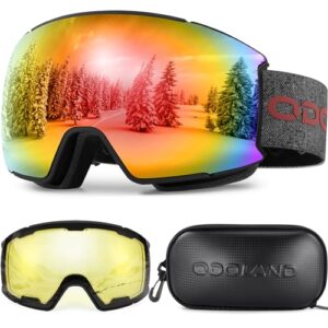 Odoland OTG Ski Goggles Set with Detachable Lens, Interchangeable Lens, Anti-Fog 400 UV Protection Snow Goggles for Men and Women, Helmet Compatible V