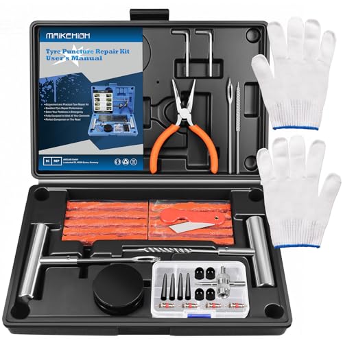 MAIKEHIGH Tyre Repair Kit, Tubeless Car Puncture Repair Kit, Heavy Duty Tyre Plug Tool Set for Auto, Truck, Off-Road, ATV, Tractor Black